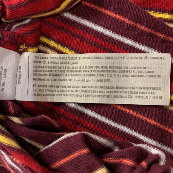 Hollister size Medium striped tie front crop shirt. Maroon, red, yellow, blue - Picture 3 of 6